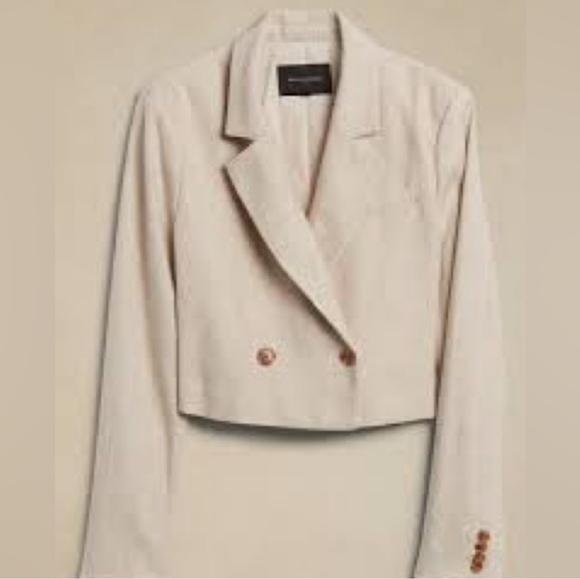 NWOT Banana Republic Linen Cotton Cropped Blazer - Picture 4 of 9